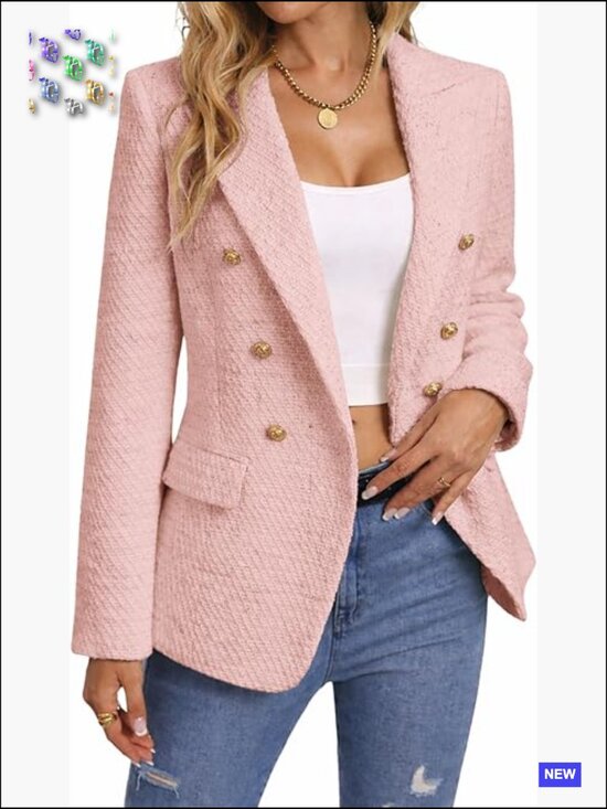 Jackets & Blazers - Tweed Plaid Blazer Jacket Elegant Business Casual Work Coat Fully Lined